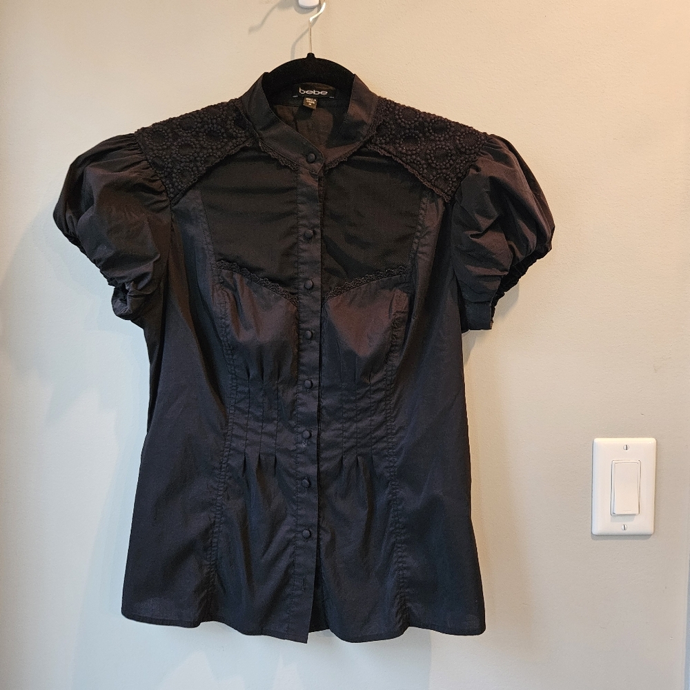 Bebe Black Short Sleeve Blouse